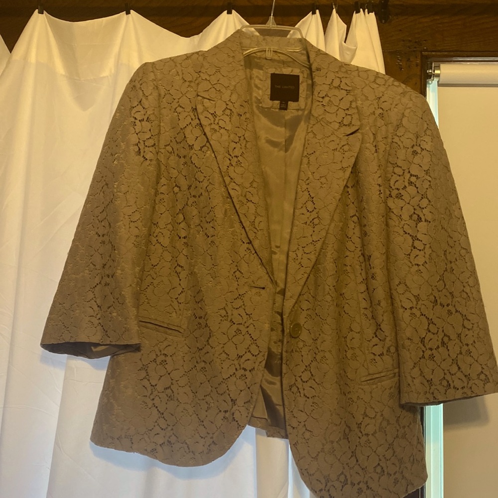 Lace overlay taupe blazer 3/4 sleeve